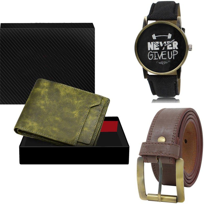 FERRIZZO Belt, Wallet & Watch Combo  (Green, Brown, Black)
