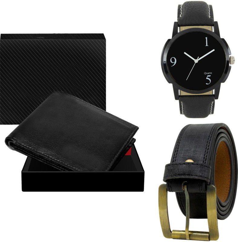 SWIFFIN Belt, Wallet & Watch Combo  (Black, Black, Black)
