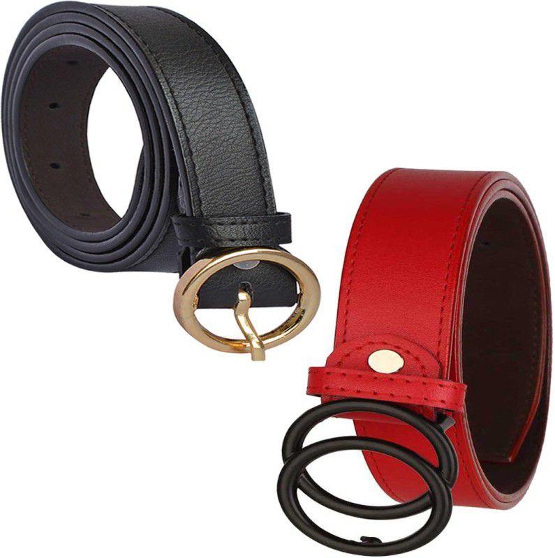 Women Casual Black, Red Synthetic Belt