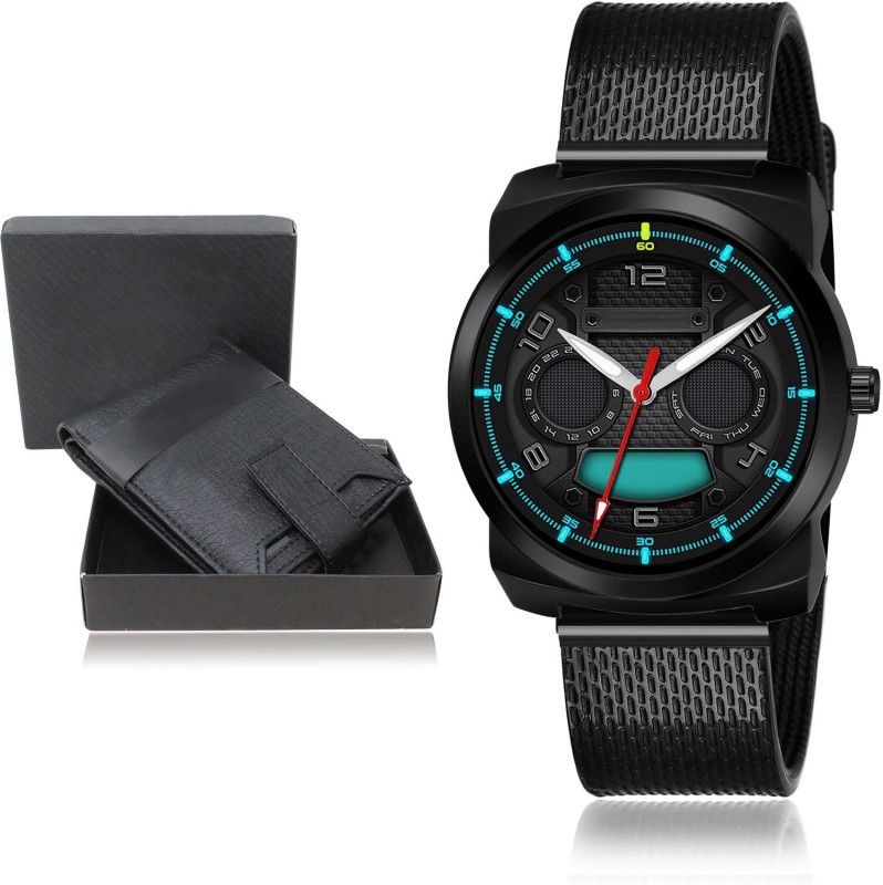 TIMENTER Watch & Wallet Combo  (Black)