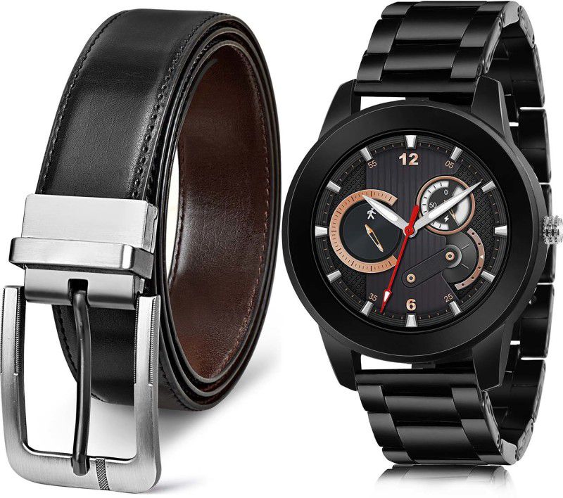 TIMENTER Watch & Belt Combo  (Black)