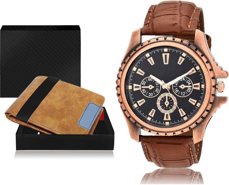 NIKOLA Watch & Wallet Combo  (Orange, Brown)
