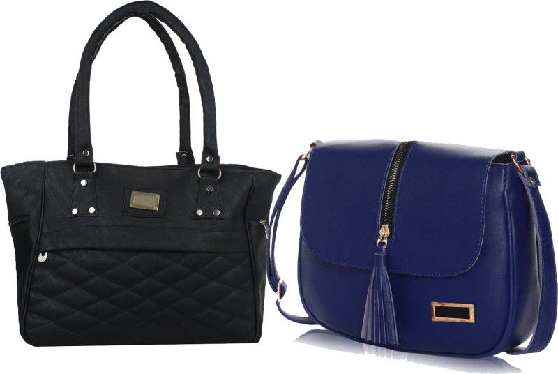 Women Black, Blue Handbag - Regular Size  (Pack of: 2)