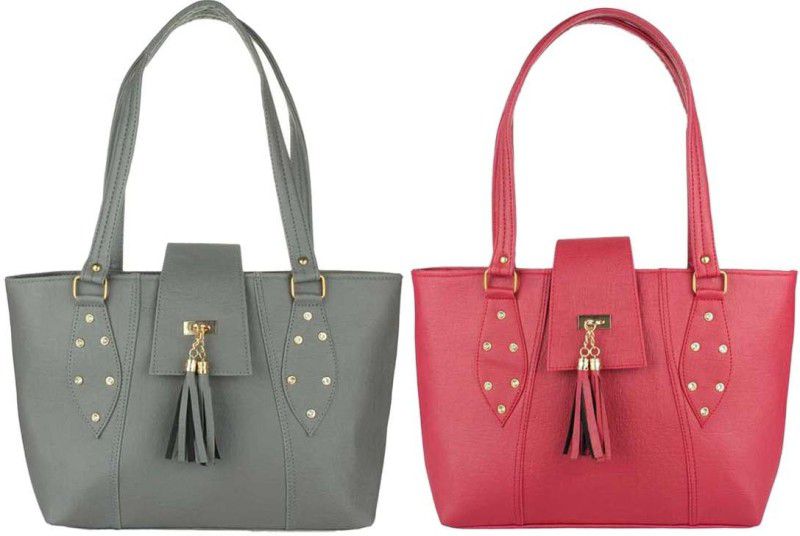 Girls Grey, Pink Handbag - Regular Size  (Pack of: 2)