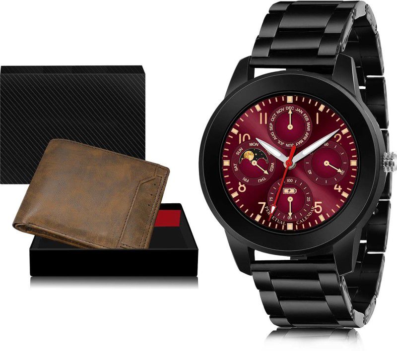 TIMENTER Watch & Wallet Combo  (Brown, Red)