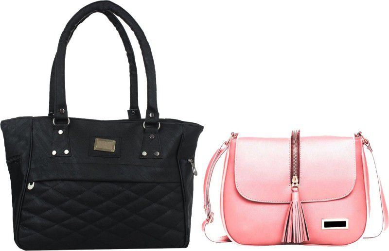 Women Black, Pink Handbag - Regular Size  (Pack of: 2)