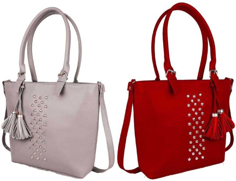 Women Grey, Red Handbag - Regular Size  (Pack of: 2)
