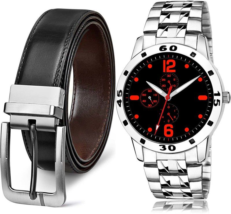 TIMENTER Watch & Belt Combo  (Silver)