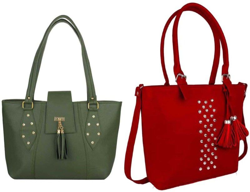 Girls Green, Red Handbag - Regular Size  (Pack of: 2)