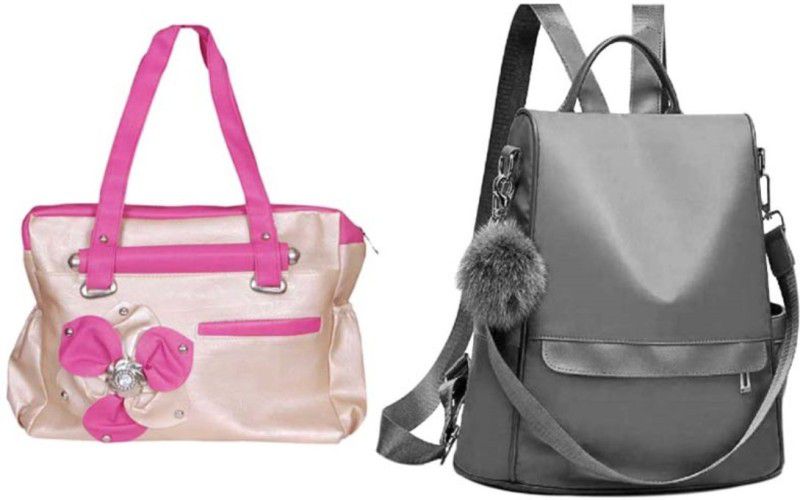 Girls Grey, Pink, Beige Messenger Bag - Regular Size  (Pack of: 2)