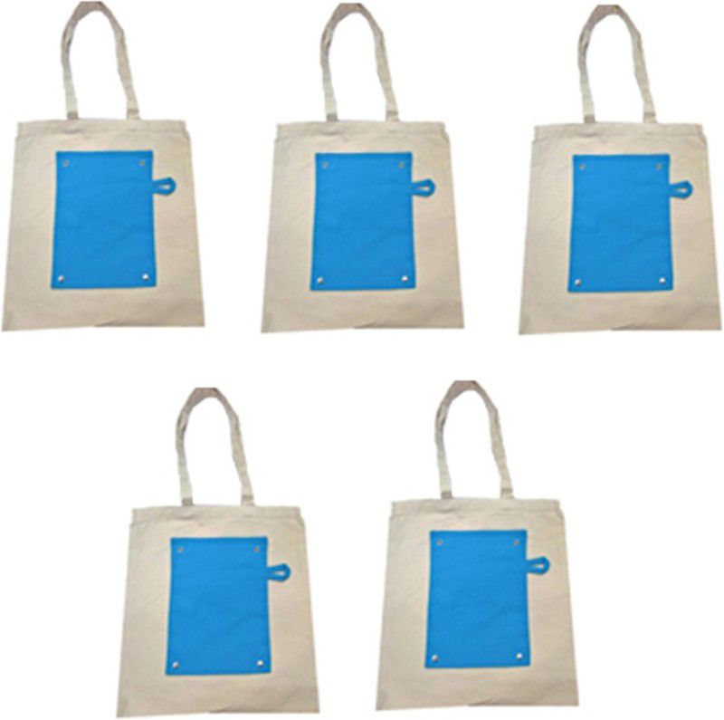 Men & Women White, Blue Tote - Extra Spacious  (Pack of: 5)