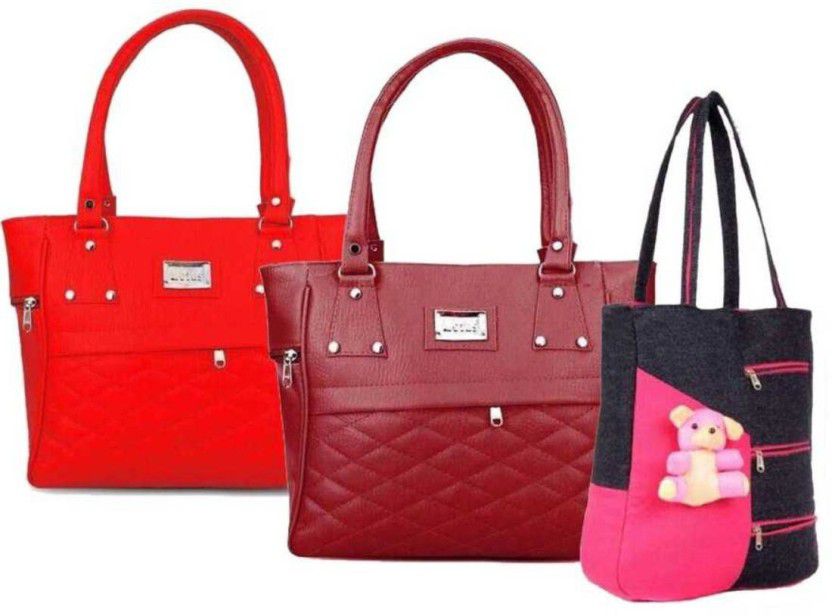 Women Red Handbag  (Pack of: 3)