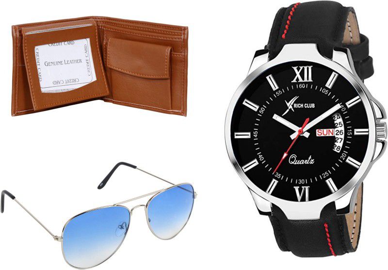 Rich Club Watch, Sunglass & Wallet Combo  (Black, Brown, Blue)