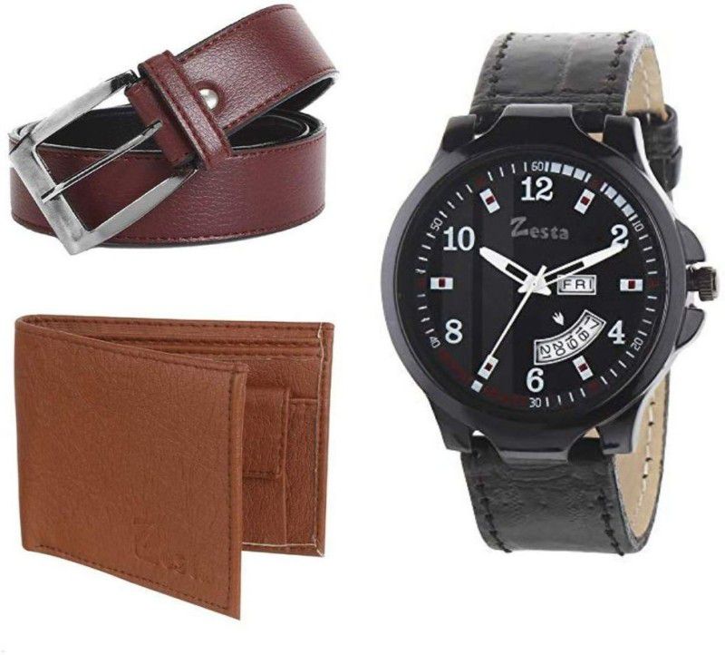 Zesta Belt, Wallet & Watch Combo  (Brown, Black, Tan)