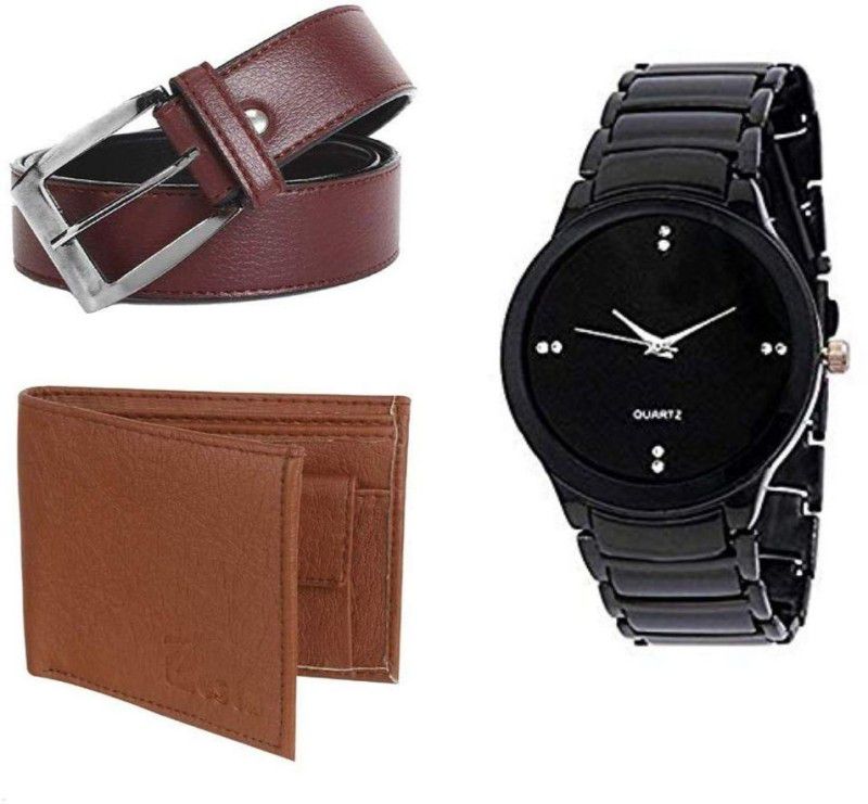 Zesta Belt, Wallet & Watch Combo  (Black, Brown)