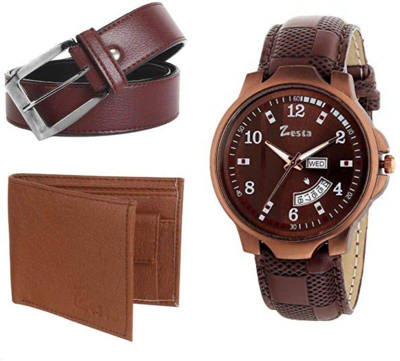 Zesta Belt, Wallet & Watch Combo  (Brown)