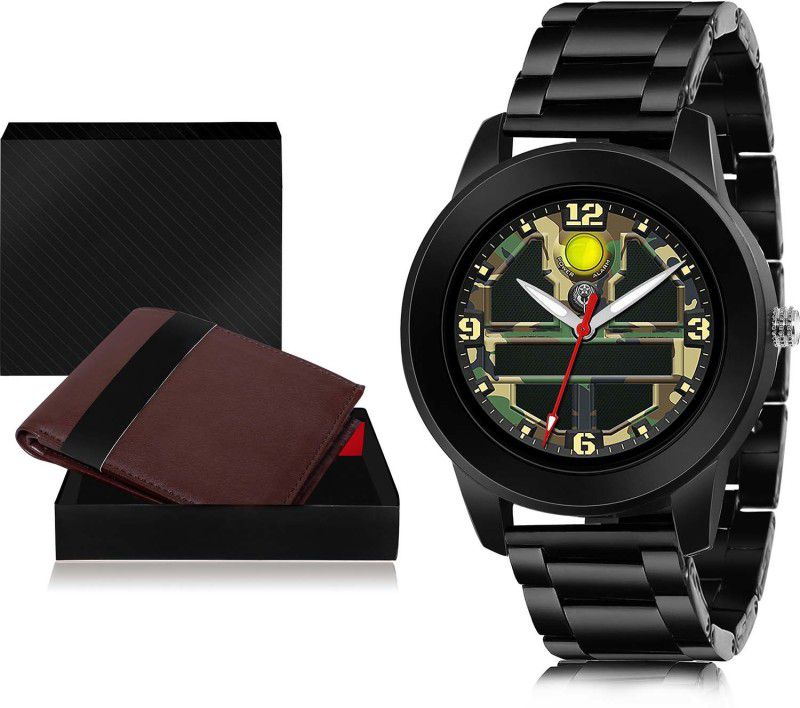 TIMENTER Watch & Wallet Combo  (Brown, Green)