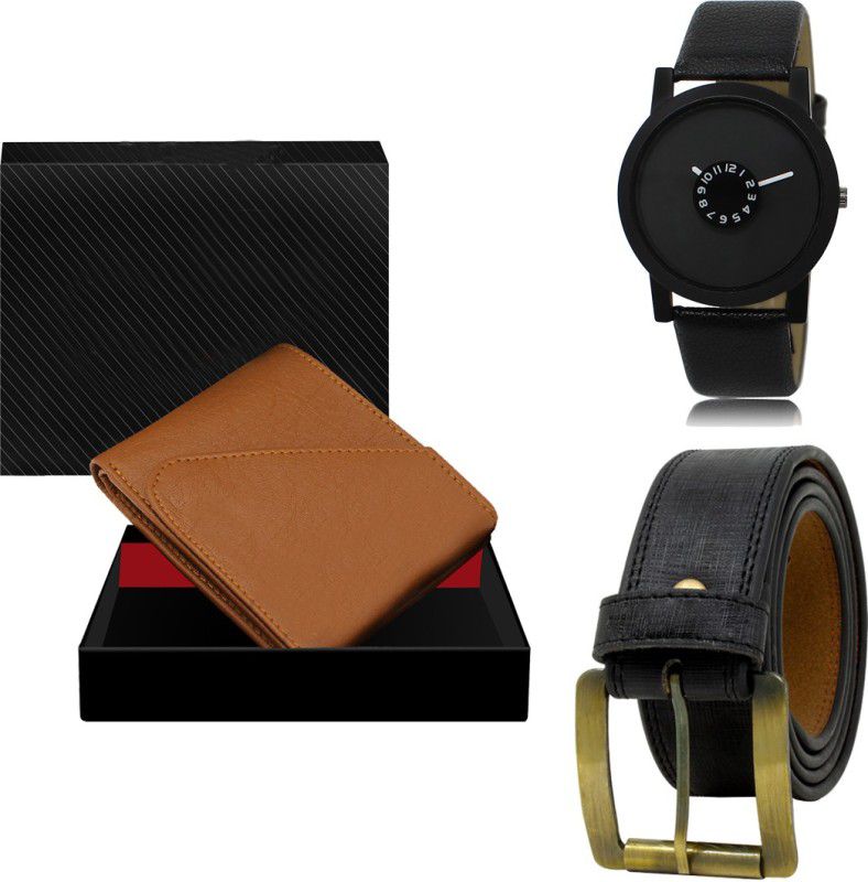 SWIFFIN Belt, Wallet & Watch Combo  (Tan, Black, Black)