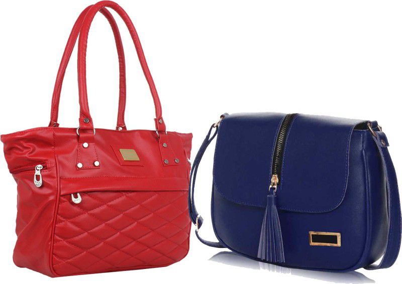 Women Red, Blue Handbag - Regular Size  (Pack of: 2)