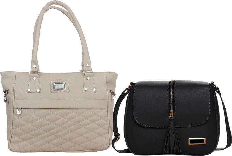 Women Grey, Black Handbag - Regular Size  (Pack of: 2)
