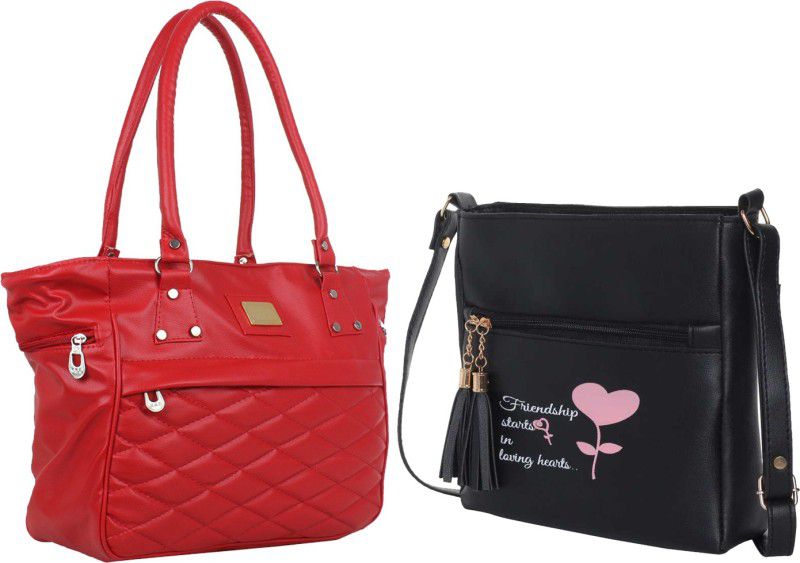 Women Red, Black Handbag - Regular Size  (Pack of: 2)