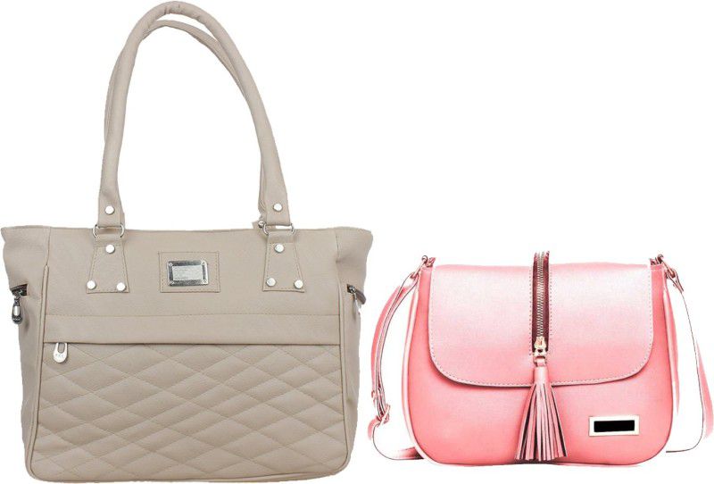 Women Grey, Pink Handbag - Regular Size  (Pack of: 2)