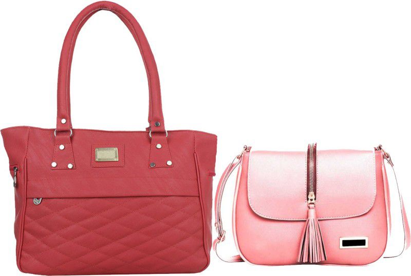 Women Brown, Pink Handbag - Regular Size  (Pack of: 2)