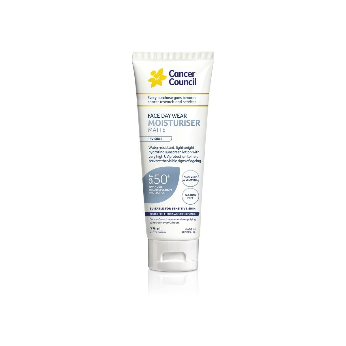 Cancer Council SPF50+ Face Day Wear Matte Moisturiser 75ml - Aloe Vera & Vitamin E