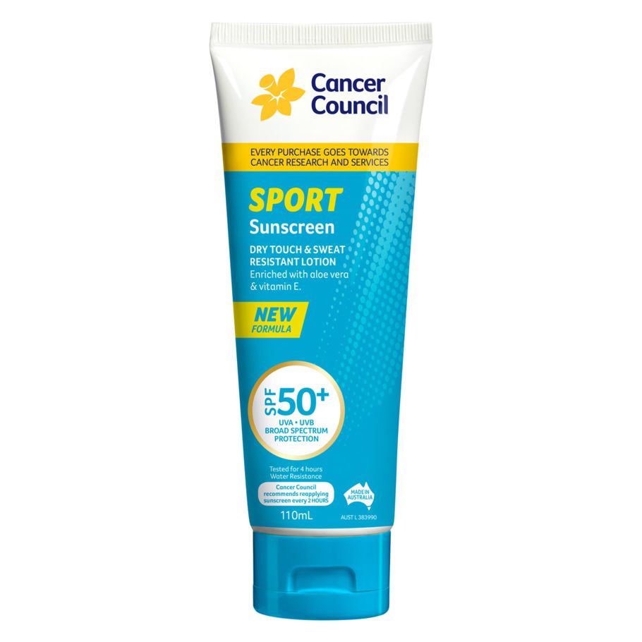 Cancer Council SPF 50+ Sport Dry Touch & Sweat Resistant Sunscreen Lotion 110ml - Aloe Vera and Vitamin E