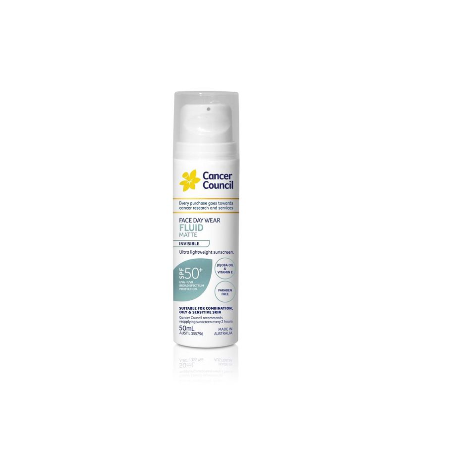 Cancer Council SPF50+ Face Day Wear Fluid Matte Ultra Lightweight Sunscreen 50ml - Jojoba Oil & Vitamin E