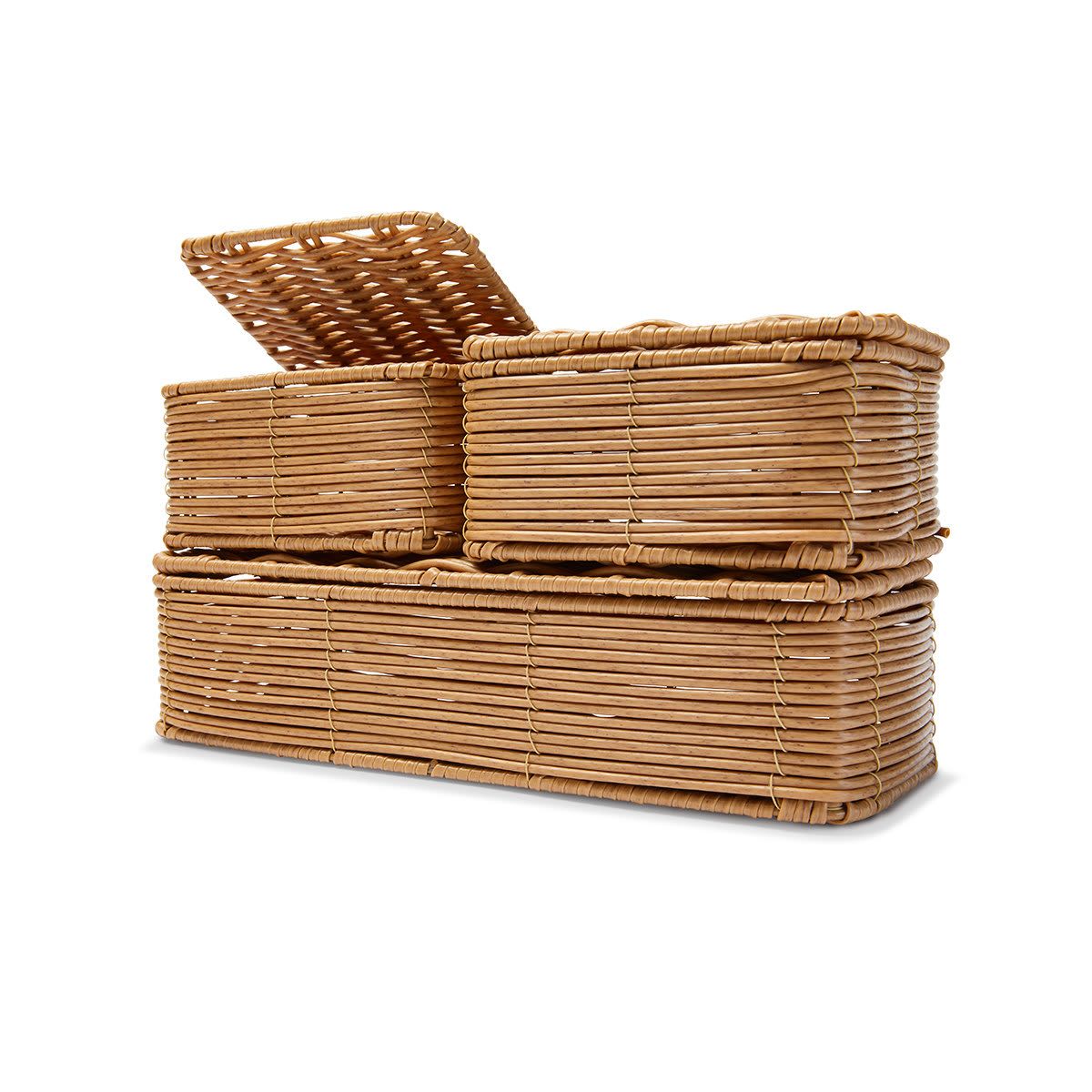 Set of 3 Rattan Look Storage Boxes