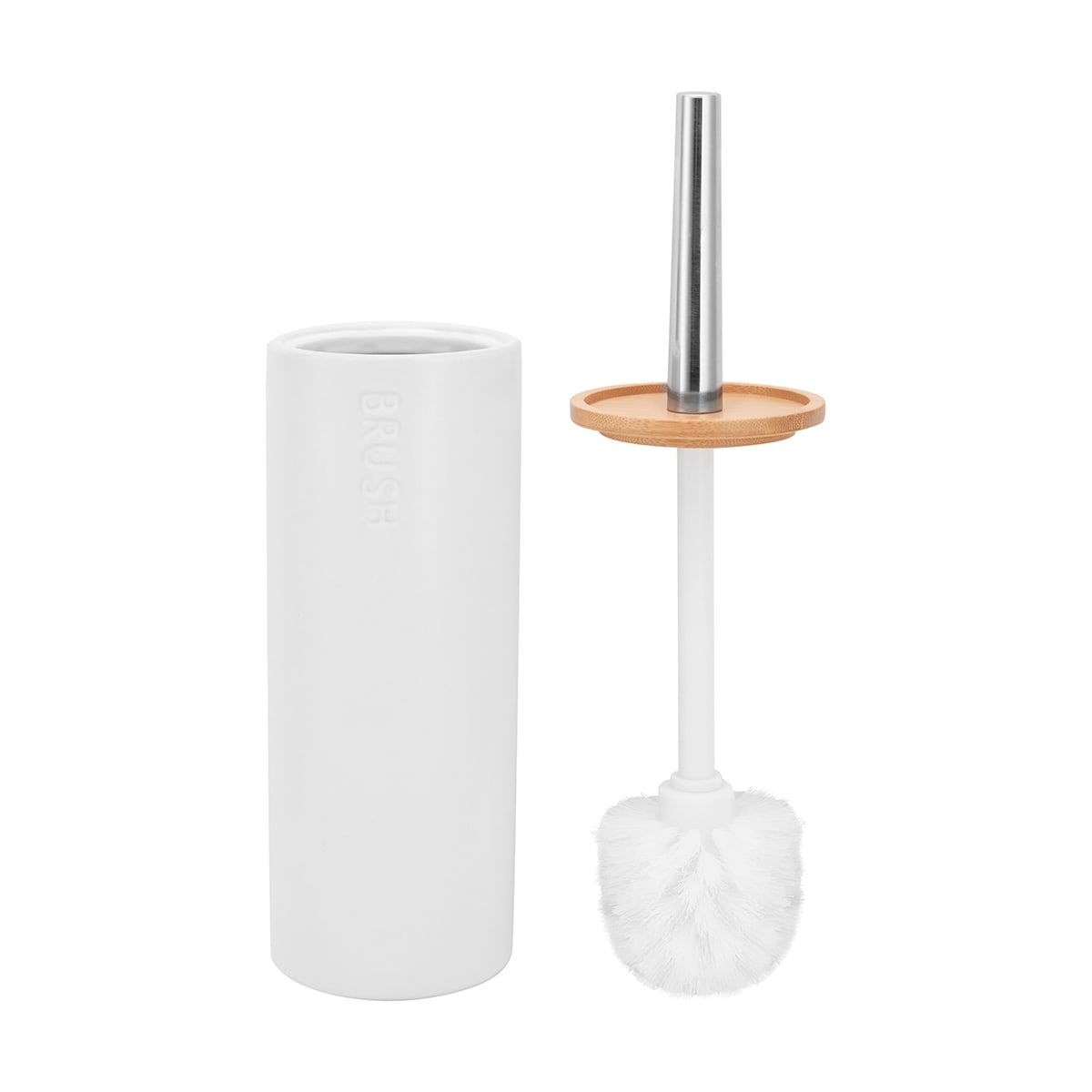 Bamboo and White Toilet Brush Set