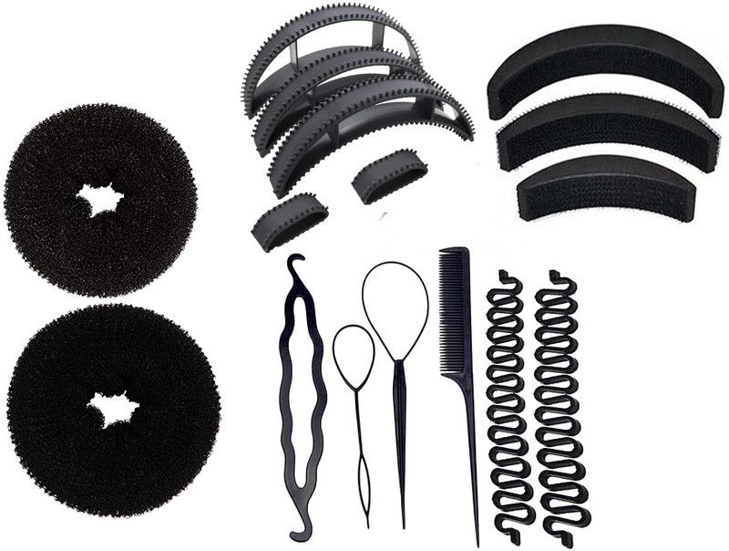 A H S Hair Styling Tools Bun Maker Professional Accessories Combo of 16- Set of 1 Hair Accessory Set  (Brown)