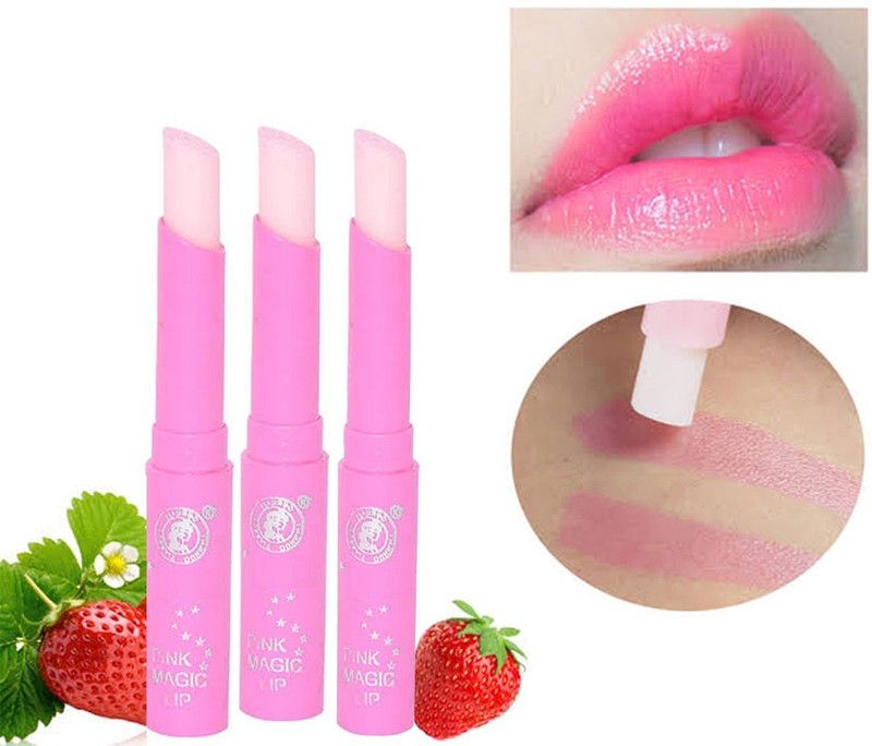 Elecsera Strawberry Pink Magic Lip Balm Pack of 3 Strawberry  (Pack of: 3, 30 g)