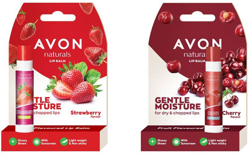 AVON Natural Lip Balm (Set of 2 of 4.5 g each) Cherry, Strawberry  (Pack of: 2, 9 g)