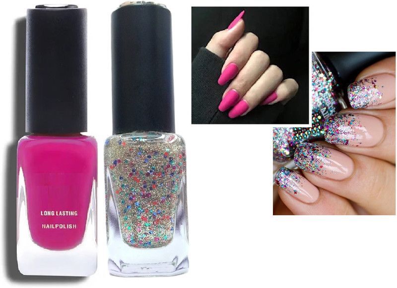 GABBU Super Stay, Quick-dry Formula, Wide Range of Pink & Rainbow Nail Polish RAINBOW, PINK  (Pack of 2)