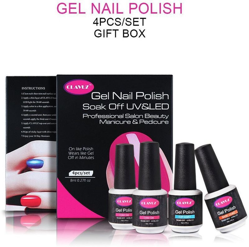 CLAVUZ Black & White Gel Nail Polish Top Coat Soak Off Uv Led Black, White