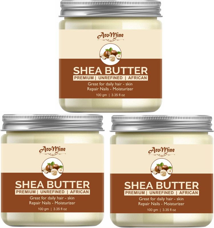 AroMine 100% Pure Organic Shea Butter pack of 3 Jars of 100 gm  (300 g)