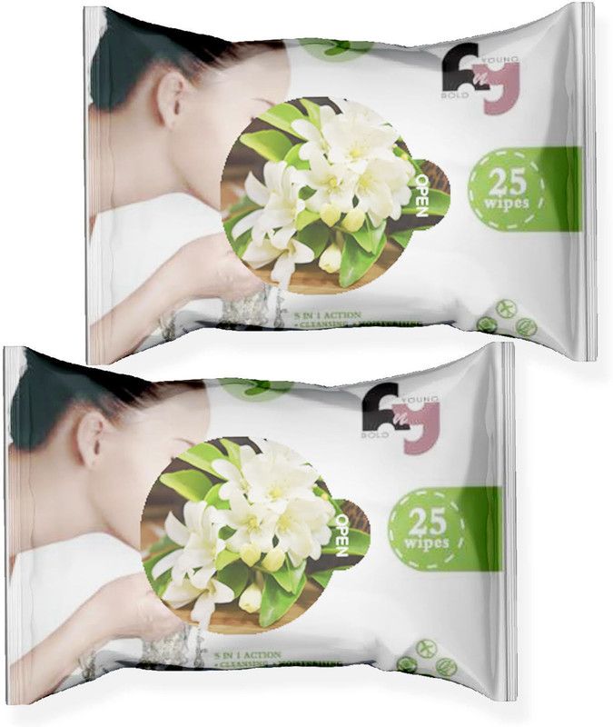Boldnyoung Facial Makeup Remover Wipes for Oil free skin (Pack of 2)  (50 Tissues)