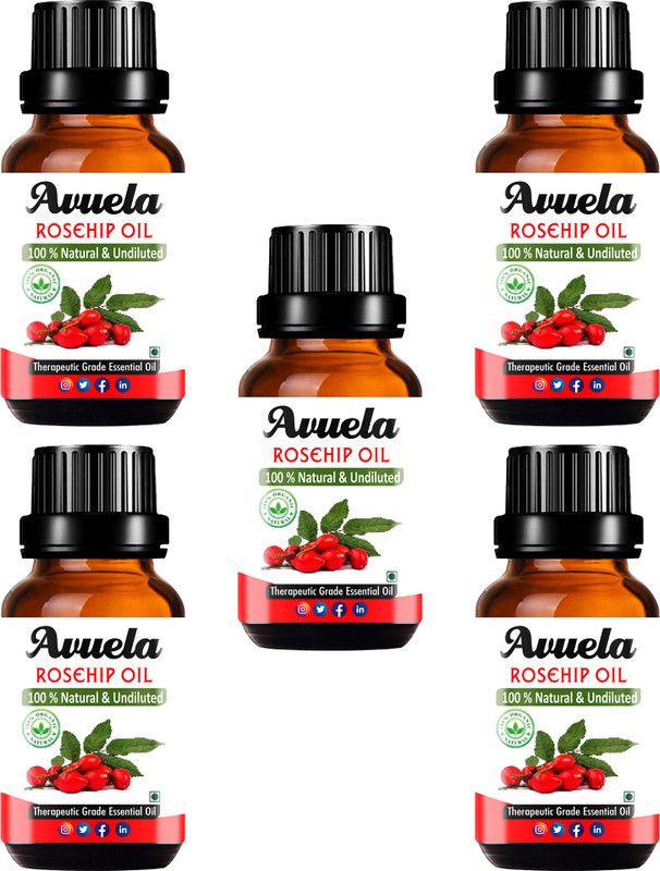 avuela Rosehip Seed Oil - Cold Pressed Pure & Undiluted Carrier Oil for Skin Lightening, Pigmentation, Stretch Marks, Acne Scars, Wrinkles, Aging (15 ml) (Pack of 5)  (75 ml)
