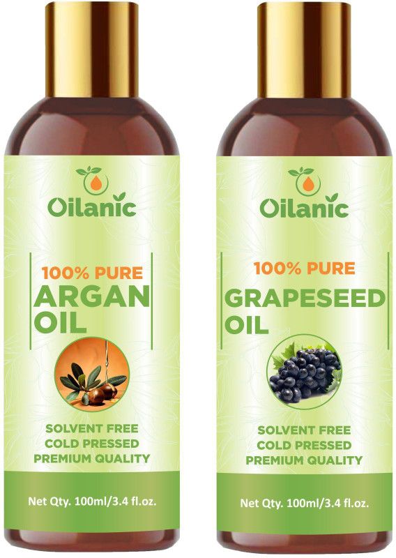 Oilanic Premium Argan Oil & Grapeseed Oil Combo pack of 2 bottles of 100 ml(200 ml)  (200 ml)