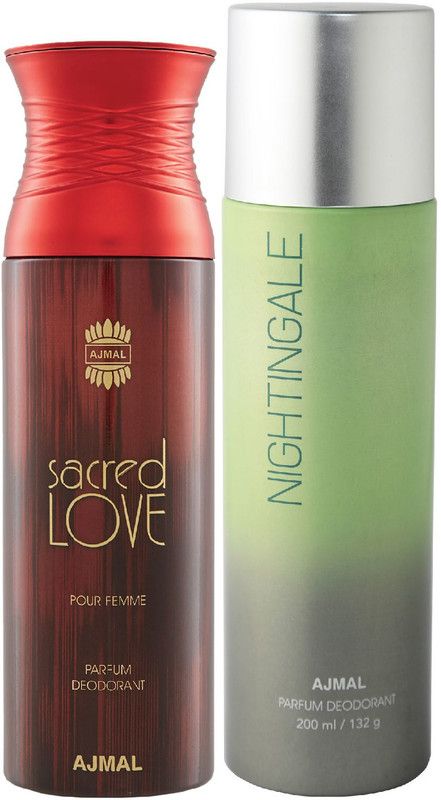 Ajmal Sacred Love & Nightingale for Men & Women Deos each 200ML Combo pack of 2 Deodorant Spray - For Men & Women  (400 ml, Pack of 2)