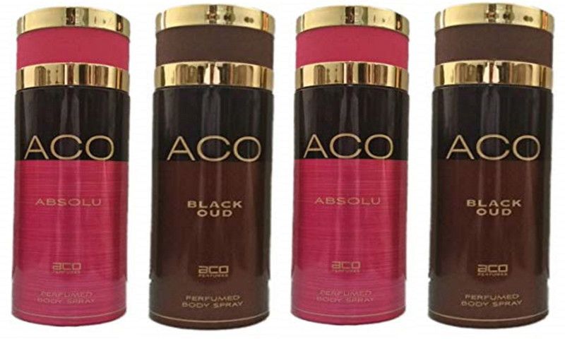 aco 2 Absolu and 2 Black Oud Perfumed Body Spray 200ML Each Body Spray - For Men & Women  (800 ml, Pack of 4)