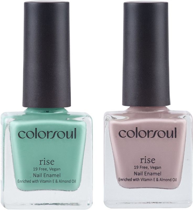 color soul Rise Nail Enamel R16,R12 Misty Green & Nude Charm  (Pack of 2)