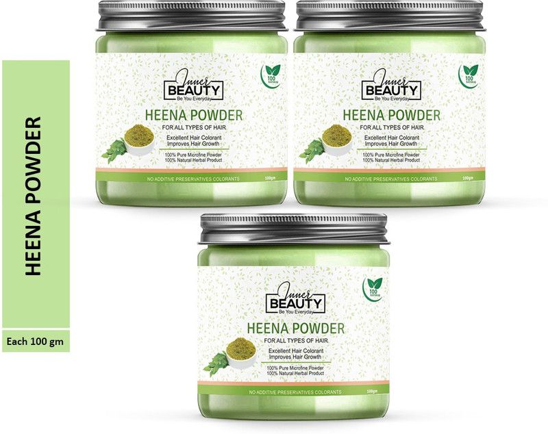 Inner Beauty 100% Natural & Pure Heena Powder For Natural Texture & Colour, Nourishment, Strong, Shiny, Silky,Healthy Scalp, Dandruff & Spilt Ends Free Hair Pack 300 GM (Pack of 3) 100 GM Each  (300 g)
