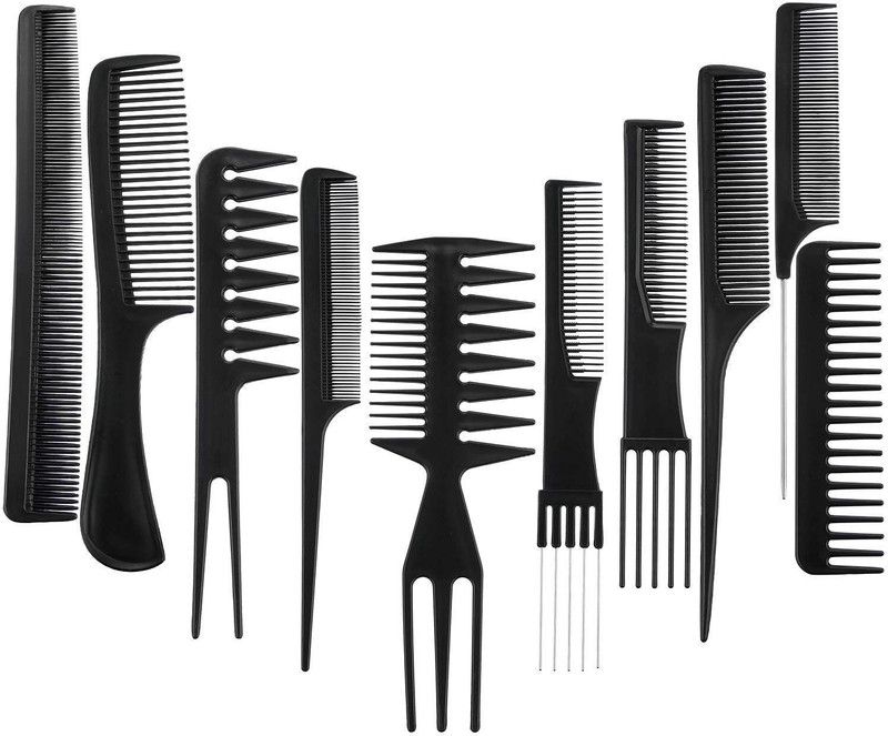 hues by kp Salon Hair Cut Barbers Combs Set of 10 pc(Black)