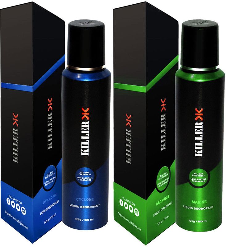 KILLER Cyclone And Marine Liquid Deodorant 150ML Each (Pack of 2) Perfume Body Spray - For Men & Women (300 ml, Pack of 2) Deodorant Spray - For Men & Women  (300 ml, Pack of 2)