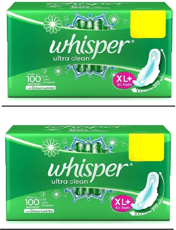 Whisper Ultra Clean Sanitary for Women, pads X-Large, pack*2 Sanitary Pad  (Pack of 30)