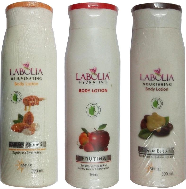 LABOLIA 1 REJUVENATING BODY LOTION SPF15 ( 300 ML) + 1 HYDRATING FRUTINA BODY LOTION ( 300 ML) + 1 COCOA BUTTER SPF15 CREAM ( 300 ML)  (900 ml)