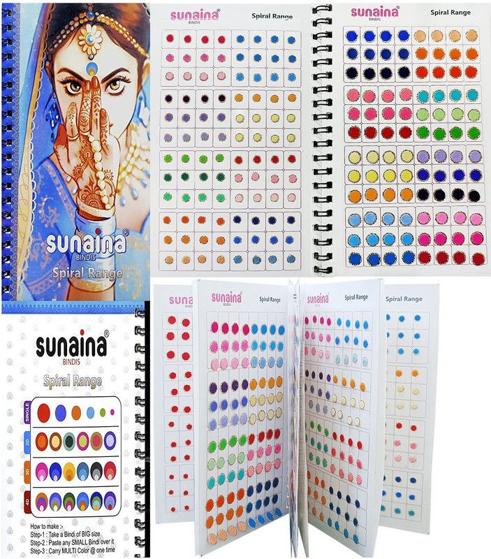 SUNAINA Spiral Multicolor Mix Size Golden Glitter Outline Sketch Tikka Bindi for women FOREHEAD Multicolor, Maroon, Red Bindis  (STICK ON)